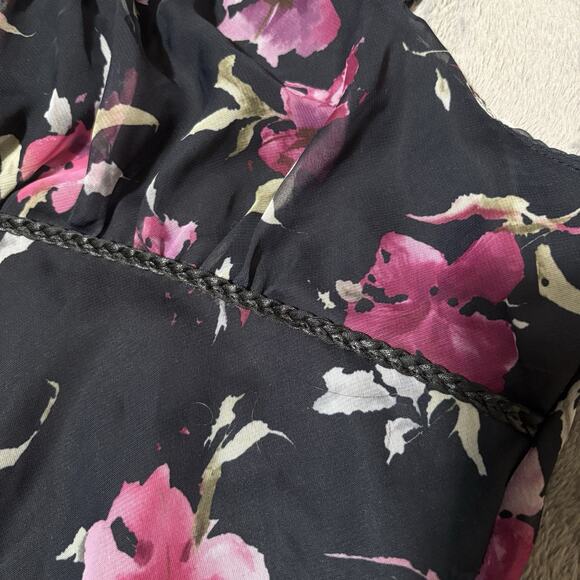 Fahion Bug Womens Floral Black Chiffon Tank Top Baby Doll XL Braided Straps Goth - Picture 6 of 12